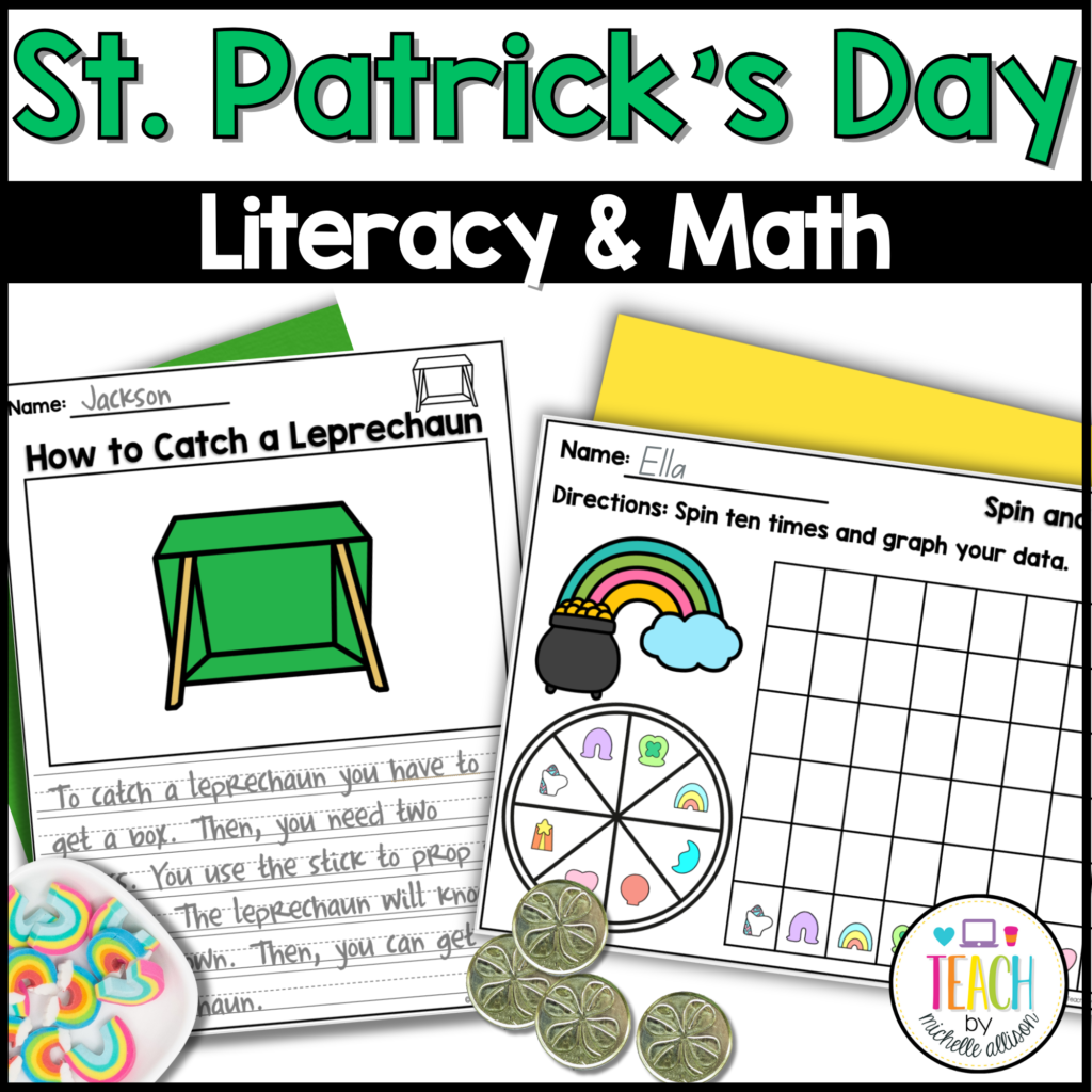 St. Patrick's Day Activities shown. Graphing and writings are displayed.