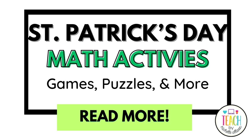 St. Patrick's Day math puzzle shown on a student desk. 