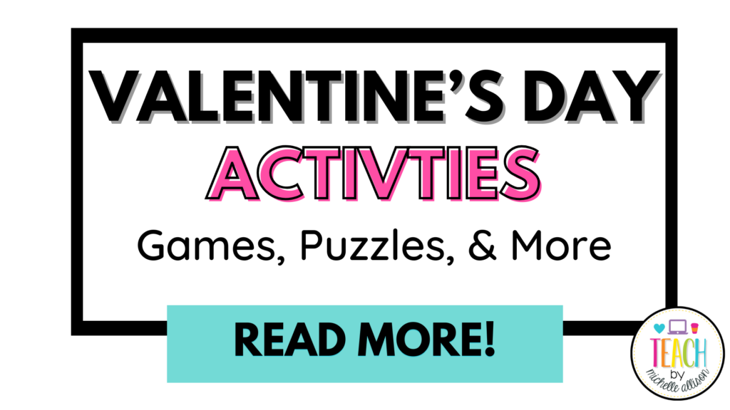 valentine's day activities written in black and pink text on a white background