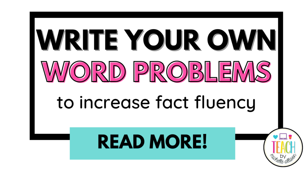 write your own story problems is written in black and pink text on a white background