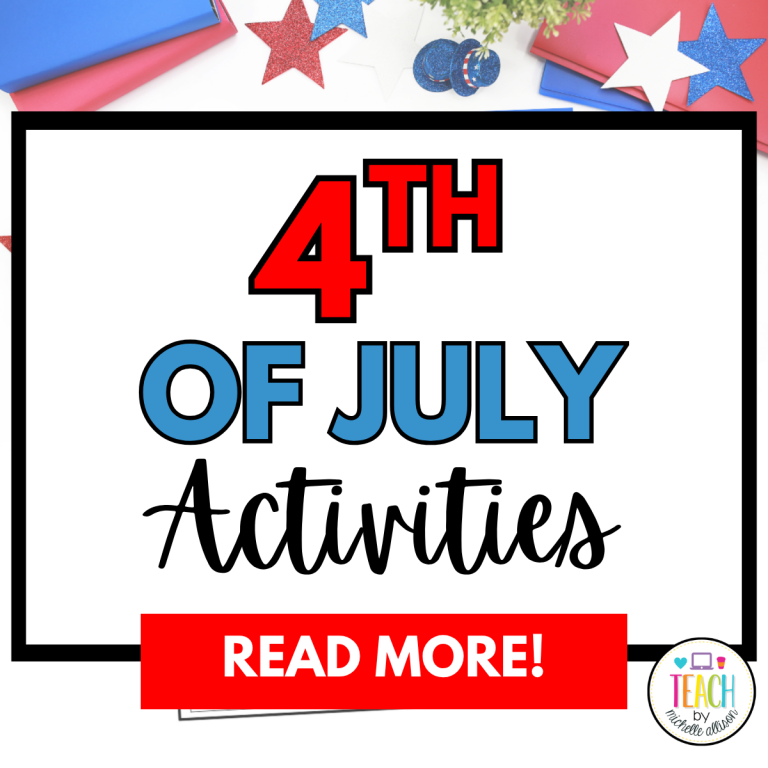 Colorful 4th of July activities for kindergarten and first grade featuring patriotic classroom ideas, crafts, writing, math, and literacy activities.