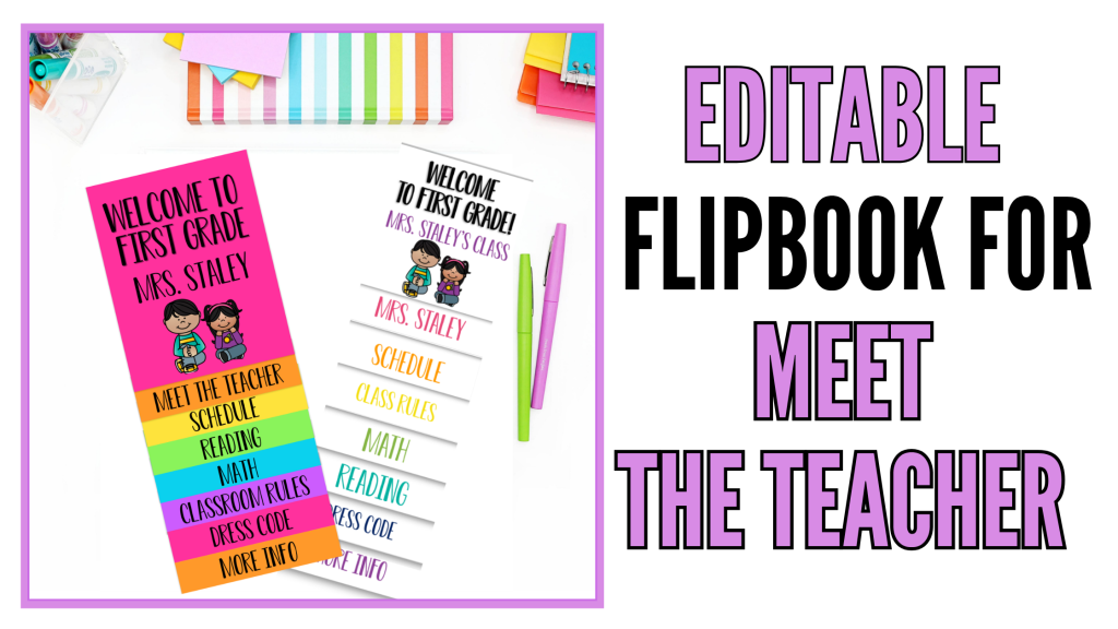 Editable flipbook for meet the teacher and back to school events with customizable classroom information.