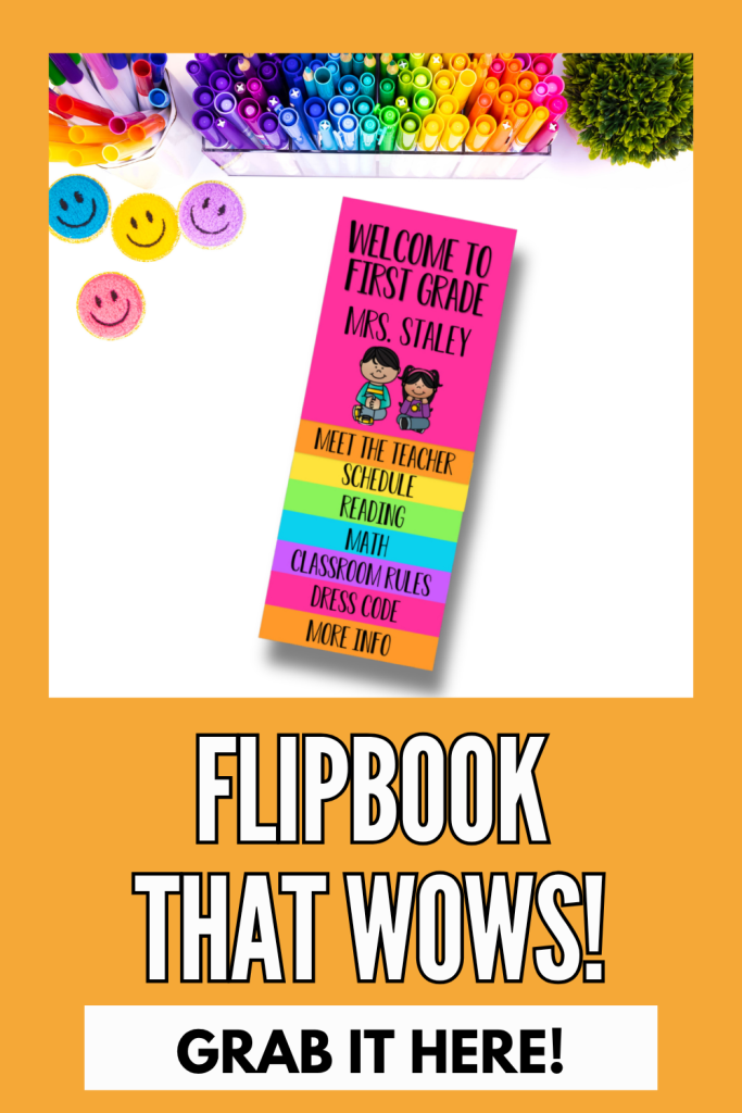 Editable flipbook for open house featuring classroom information for back to school and meet the teacher.