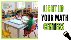 Students using light box activities during a hands-on center to practice addition and subtraction skills.
