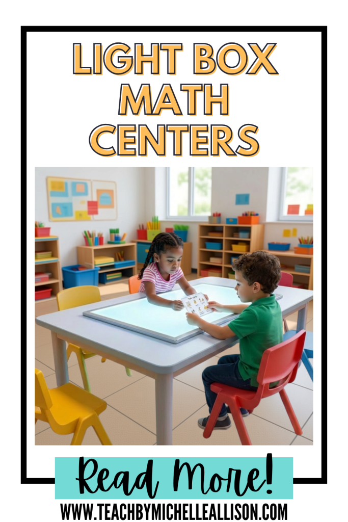 Light box activities for addition and subtraction math centers using interactive hands-on learning.