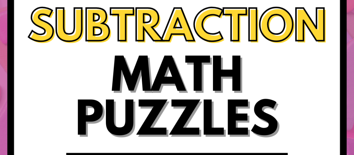 Math puzzles for fact fluency written in purple and yellow font.