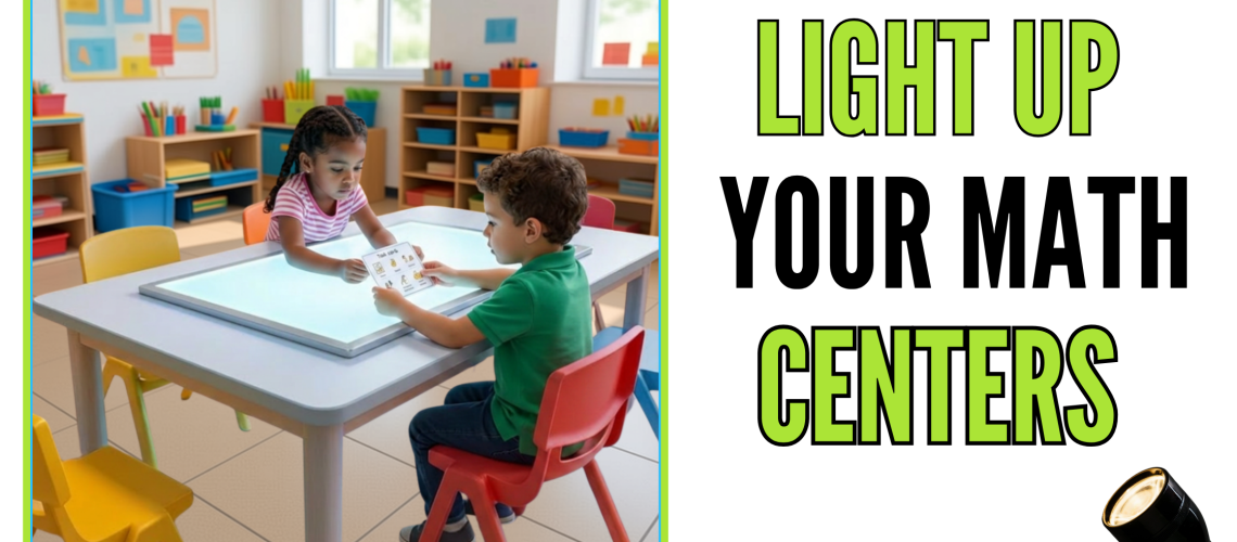 Students using light box activities during a hands-on center to practice addition and subtraction skills.