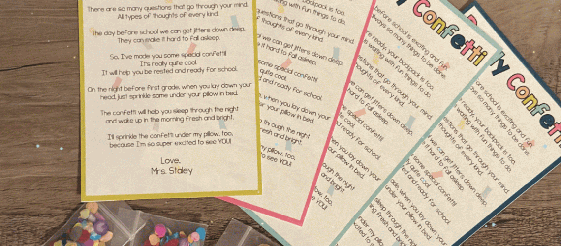 ready confetti free download shown with multiple color cards and packets of ready confetti for students