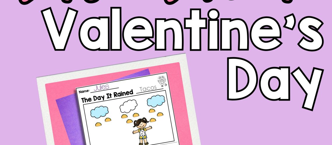 Valentine's Day Activity cover photo. A picture of a valentine's day writing prompt on a purple and pink background.